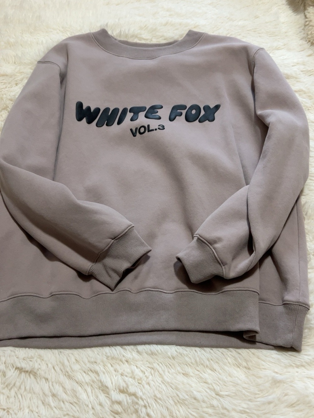 White Fox Boutique Taupe Crewneck Sweatshirt with Black Logo - Picture 1 of 4